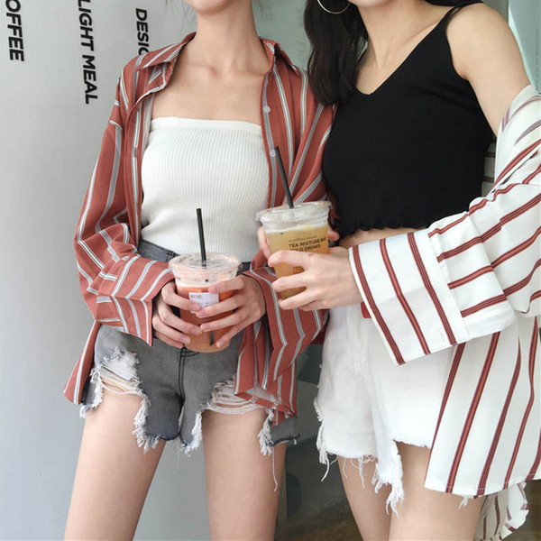 Γυναικεία ριγέ πουκάμισο με φαρδιά μανίκια