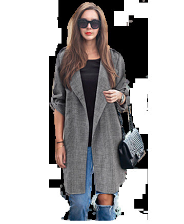 Μοντέρνο γυναικείο γιλέκο με κολάρο σε σχήμα Γ σε γκρι χρώμα