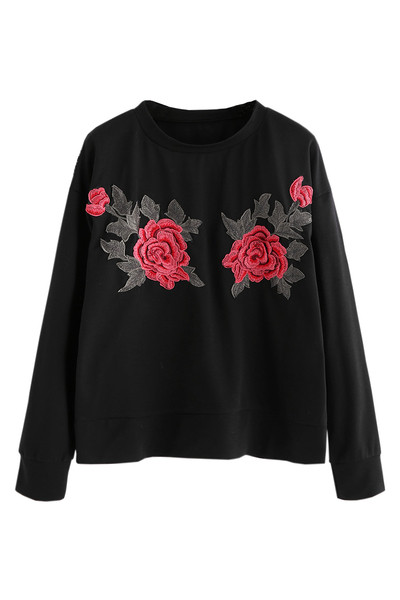 Ежедневна дамска блуза с О-образна яка с интересна бродерия