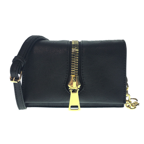 Μίνι τσάντα κυρίες με μεταλλική αλυσίδα και μεγάλο φερμουάρ