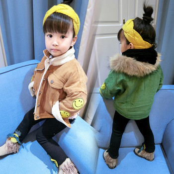 Παιδικό χειμωνιάτικο σακάκι για κορίτσια denim με εφαρμογή και χνούδι