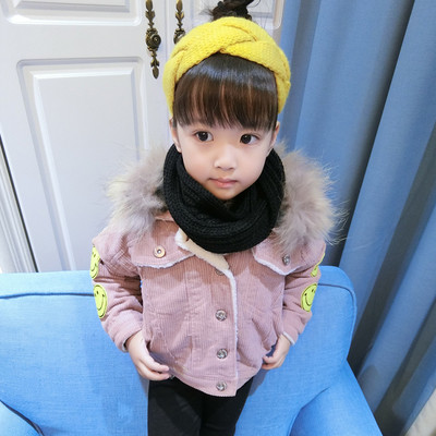 Παιδικό χειμωνιάτικο σακάκι για κορίτσια denim με εφαρμογή και χνούδι