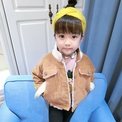 Παιδικό χειμωνιάτικο σακάκι για κορίτσια denim με εφαρμογή και χνούδι