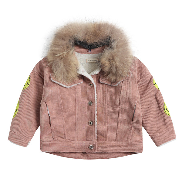 Παιδικό χειμωνιάτικο σακάκι για κορίτσια denim με εφαρμογή και χνούδι