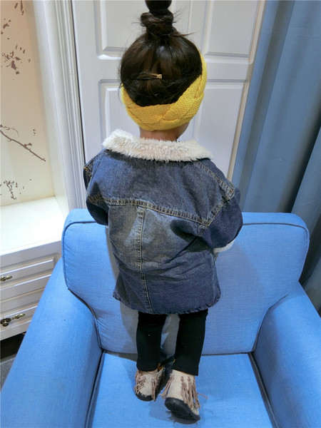 Μακρύ τζιν μπουφάν για κορίτσια με παχιά επένδυση