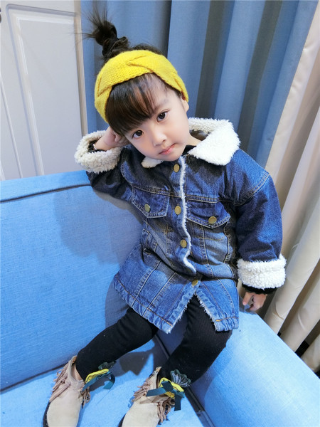 Μακρύ τζιν μπουφάν για κορίτσια με παχιά επένδυση