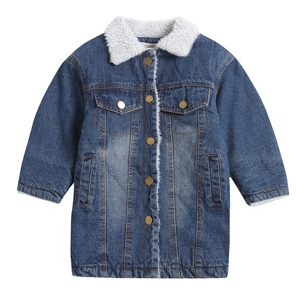 Μακρύ τζιν μπουφάν για κορίτσια με παχιά επένδυση