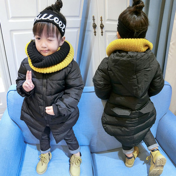 Μακρύ χειμωνιάτικο σακάκι για κορίτσια σε μαύρο χρώμα