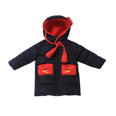 Μακρύ σακάκι για κορίτσια με έγχρωμη κουκούλα και τσέπες