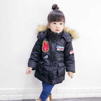 Παιδικό χειμωνιάτικο σακάκι για κορίτσια με εφαρμογή και κουκούλα σε δύο χρώματα