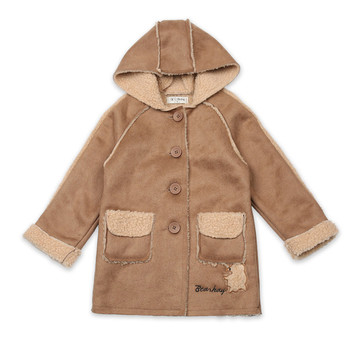 Детско зимно палто за момичета с копчета и качулка в два цвята 