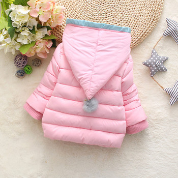 Παιδικό χειμωνιάτικο μπουφάν για κορίτσια με έγχρωμη κουκούλα  σε τρία χρώματα