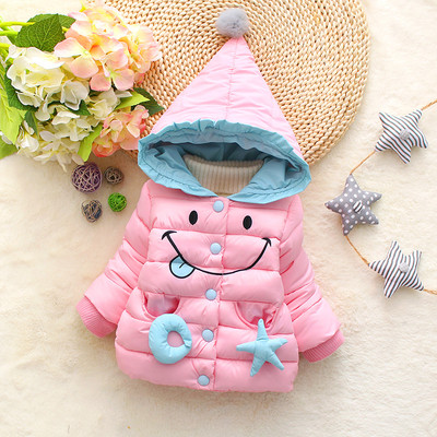 Παιδικό χειμωνιάτικο μπουφάν για κορίτσια με έγχρωμη κουκούλα σε τρία χρώματα