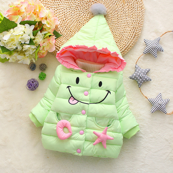 Παιδικό χειμωνιάτικο μπουφάν για κορίτσια με έγχρωμη κουκούλα  σε τρία χρώματα