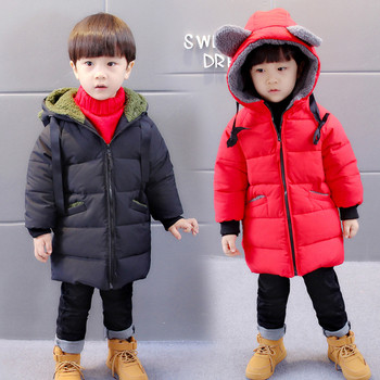 Παιδικό παχύ χειμωνιάτικο σακάκι για αγόρια με κουκούλα με αυτιά σε δύο χρώματα