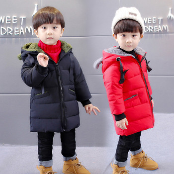Детско дебело зимно яке за момчета с качулка с уши в два цвята