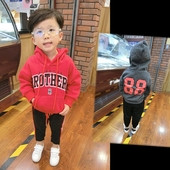 Παιδική κουκούλα με κουκούλα με κρίκους, μπροστά και πίσω κόκκινο και γκρι