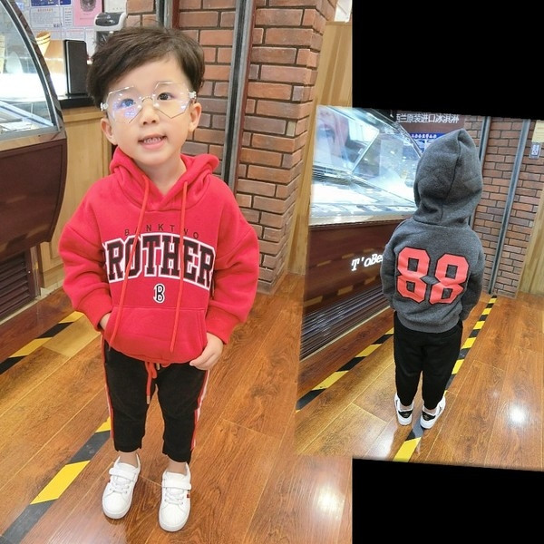 Παιδική κουκούλα με κουκούλα με κρίκους, μπροστά και πίσω κόκκινο και γκρι