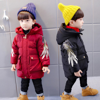 Βαμβακερό χειμωνιάτικο σακάκι με κουκούλα για αγόρια με κεντήματα σε μανίκια σε δύο χρώματα