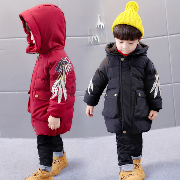 Βαμβακερό χειμωνιάτικο σακάκι με κουκούλα για αγόρια με κεντήματα σε μανίκια σε δύο χρώματα