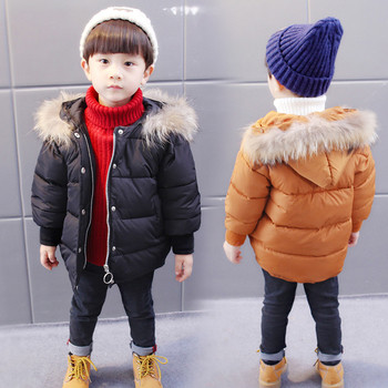 Χοντρό σακάκι για αγόρια με κουκούλα και χνούδι σε τρία χρώματα