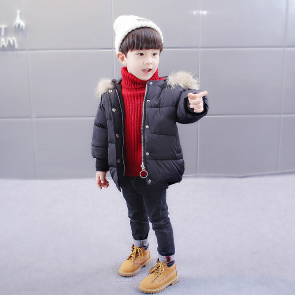 Χοντρό σακάκι για αγόρια με κουκούλα και χνούδι σε τρία χρώματα