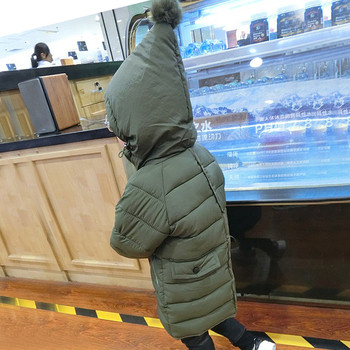 Детско дълго зимно яке за момчета в семпъл модел с качулка в два цвята