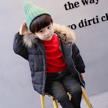 Κομψό παιδικό χειμωνιάτικο μπουφάν για αγόρια με κουκούλα και χνούδι σε δύο χρώματα