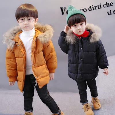 Κομψό παιδικό χειμωνιάτικο μπουφάν για αγόρια με κουκούλα και χνούδι σε δύο χρώματα