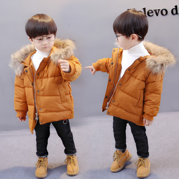 Κομψό παιδικό χειμωνιάτικο μπουφάν για αγόρια με κουκούλα και χνούδι σε δύο χρώματα