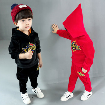 Детски спортен комплект за момчета от две части,подходящ за зимата в черен и червен цвят 