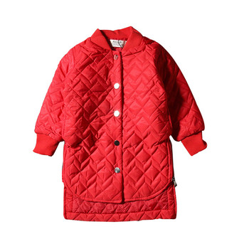 Σπορ-κομψό χειμωνιάτικο σακάκι για αγόρια, μακρύ σχέδιο σε κόκκινο και μαύρο χρώμα