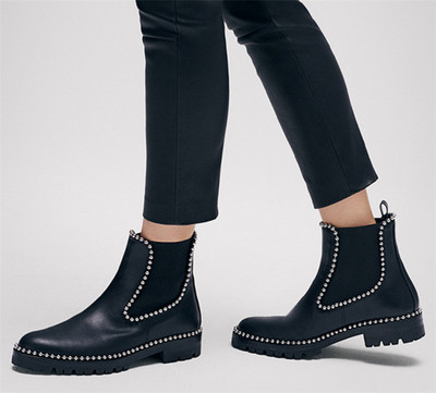 Καθημερινές γυναικείες δερμάτινες μπότες με μικρές λαμπερές πέτρες