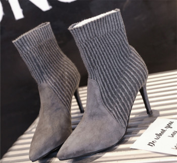 Актуални дамски заострени обувки на висок ток с топло покритие