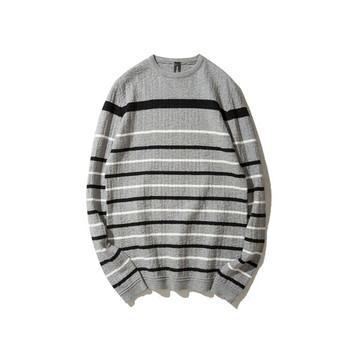 Ανδρικό καθημερινό πουλόβερ με κολάρο σε σχήμα O, ριγέ και μακριά μανίκια