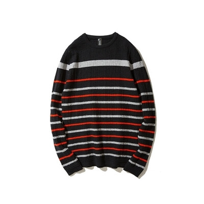 Ανδρικό καθημερινό πουλόβερ με κολάρο σε σχήμα O, ριγέ και μακριά μανίκια