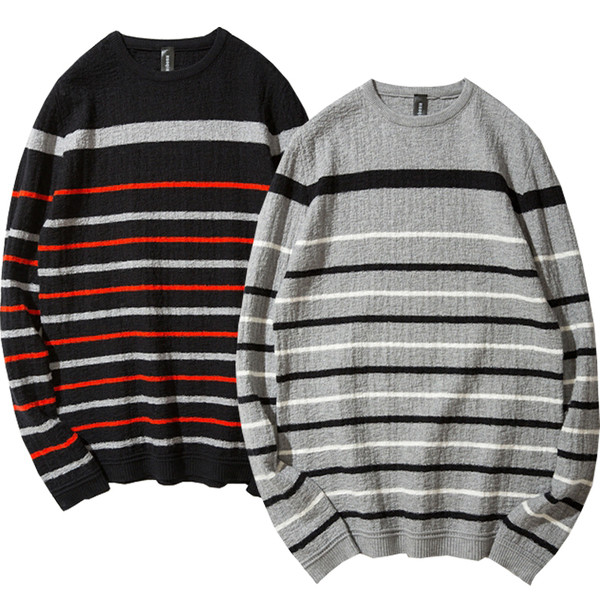 Ανδρικό καθημερινό πουλόβερ με κολάρο σε σχήμα O, ριγέ και μακριά μανίκια