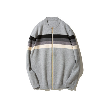 Πολύ ζεστό ανδρικό γιλέκο με ραβδωτές λωρίδες, φερμουάρ και κολάρο σε σχήμα O