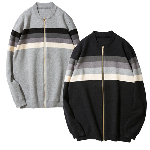 Πολύ ζεστό ανδρικό γιλέκο με ραβδωτές λωρίδες, φερμουάρ και κολάρο σε σχήμα O