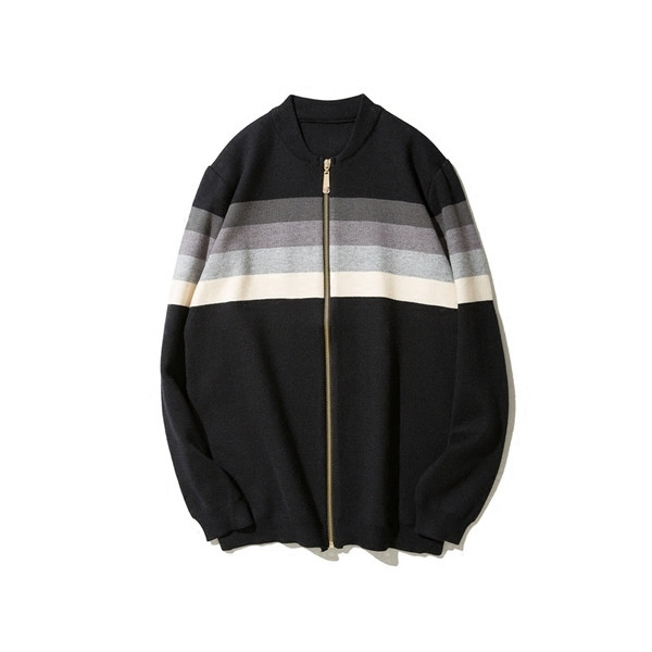 Πολύ ζεστό ανδρικό γιλέκο με ραβδωτές λωρίδες, φερμουάρ και κολάρο σε σχήμα O