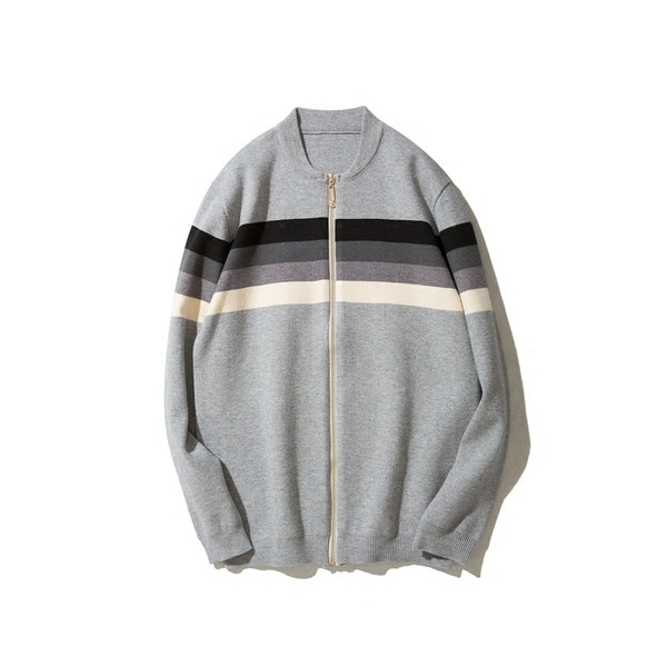 Πολύ ζεστό ανδρικό γιλέκο με ραβδωτές λωρίδες, φερμουάρ και κολάρο σε σχήμα O