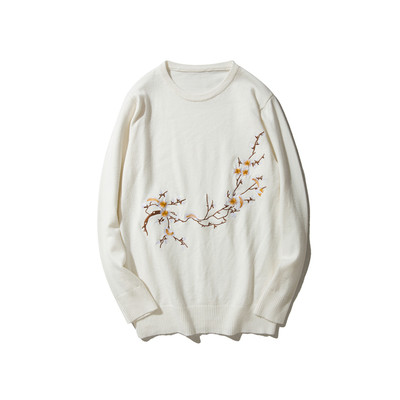 Χειμερινό πουλόβερ με ανοιχτό πουκάμισο και πολύχρωμα λουλούδια