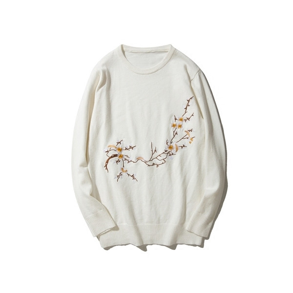 Χειμερινό πουλόβερ με ανοιχτό πουκάμισο και πολύχρωμα λουλούδια