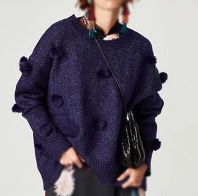 Ежедневен дамски екстравагантен пуловер с О-образна яка и меки пухчета - 3 модела