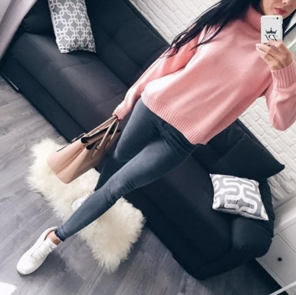 Πολύ άνετο και πολύ ζεστό κυρίες καθημερινό πουλόβερ με ημι-υψηλό κολάρο σε σχήμα O