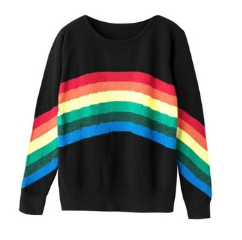 Уникален дамски пуловер с шарени мотиви в цветовете на дъгата , 2 цвята