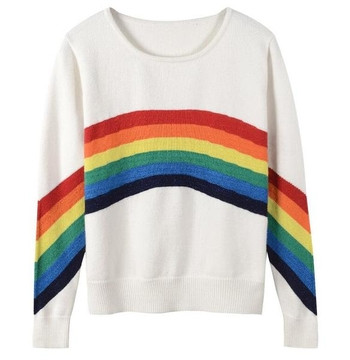 Уникален дамски пуловер с шарени мотиви в цветовете на дъгата , 2 цвята
