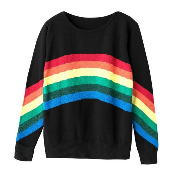 Уникален дамски пуловер с шарени мотиви в цветовете на дъгата , 2 цвята