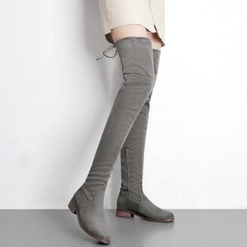 Дамски чизми с нисък ток и велурено покритие , 3 цвята