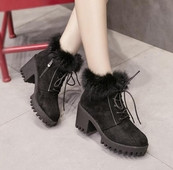 Ежедневни дамски боти с груба неплъзгаща се подметка,връзки и мек пух